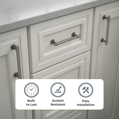 Franklin Brass - Francisco Heirloom Silver Cabinet Handles 5 Inch (5") Hole Center Pulls | Easy Install, Durable Hardware for Kitchen Cabinet Door, Drawers, Dresser Pull, Furniture (10 Pack)