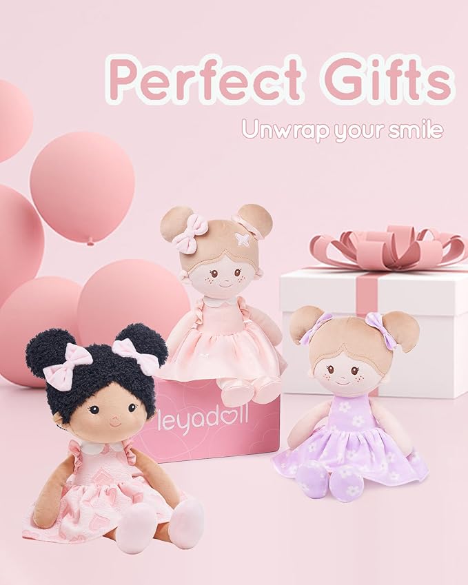 Soft Baby Doll Toys (16''), My First Baby Rag Doll for 1 Year-Old Girl Birthday Gift, Christmas Plush Toys Gift for Toddler Kids Infants-Sweetheart(Double Buns Tanned)-Mewly Pet