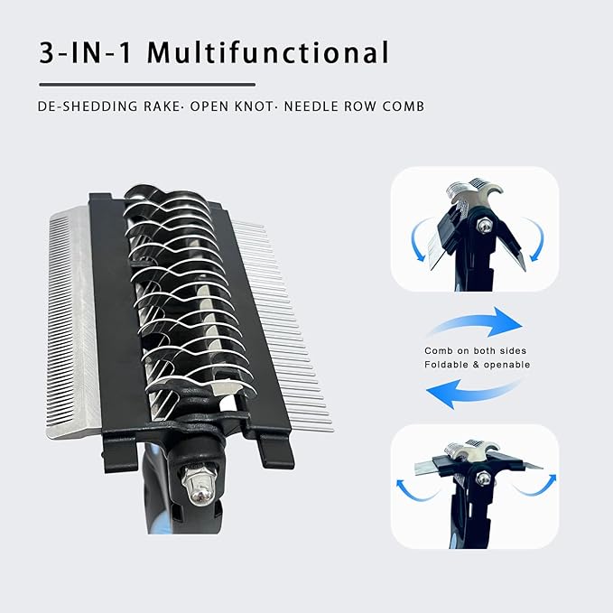 3-in-1 Pet Grooming Brush for Dogs & Cats – Double Sided Deshedding Tool with Stainless Steel Teeth, Detangler Comb & Undercoat Rake | Ergonomic Handle for Matted Fur Removal, Safe for Long/Short Hair-Mewly Pet