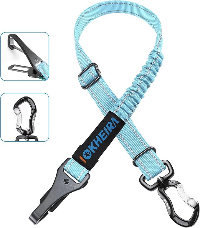 IOKHEIRA Dog Seatbelt, Adjustable, Reflective, Bungee Buffer, Large/Medium/Small, 900lbs, for Dogs-Mewly Pet