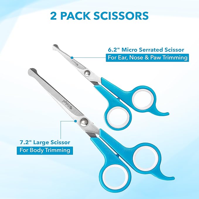 BOSHEL Dog Grooming Scissors for Dogs at Home (2 Pc) - Razor Sharp Stainless Steel Dog Scissors for Grooming - Professional Pet Scissor Set for Dogs & Cats - Best Pet Shears with Rounded Safety Tips-Mewly Pet