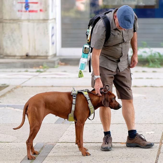 Dog Water Bottle with Food Container & Poop Bag Holder, Travel Water Bowl, Portable Pet Dispenser, Dog Stuff Accessories Items, Puppy Essentials Necessities for Yorkie Chihuahua Walking Hiking-Mewly Pet
