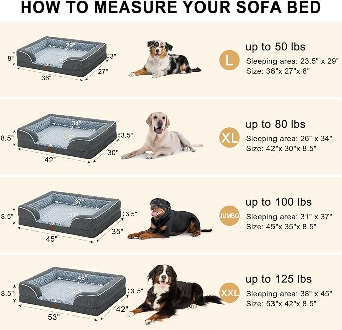 Orthopedic XXL Dog Bed for Extra Large Dogs, Waterproof Memory Foam Dog Beds with Sides, Egg-Crate Foam and Non-Slip Bottom Big Dogs Beds with Washable Removable Cover(XX-Large,Dark Grey)-Mewly Pet
