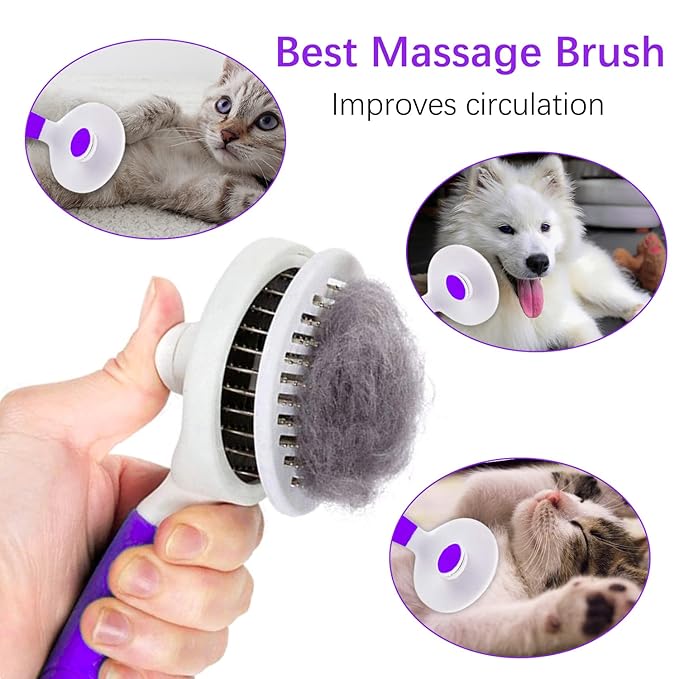 Cat Self Cleaning Slicker Brush, Pets Skin Friendly Grooming Brushes for Shedding Dogs Cats Hair Easy to Remove Loose Undercoat with Long or Short Hairs Pet Massage Tool for All Hair Type- UPGRADED-Mewly Pet