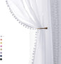 Treatmentex Pompom Sheer White Curtains for Living Room 84" Long Linen Textured Window Curtain Draperies for Bedroom 52" W, 1 Pair