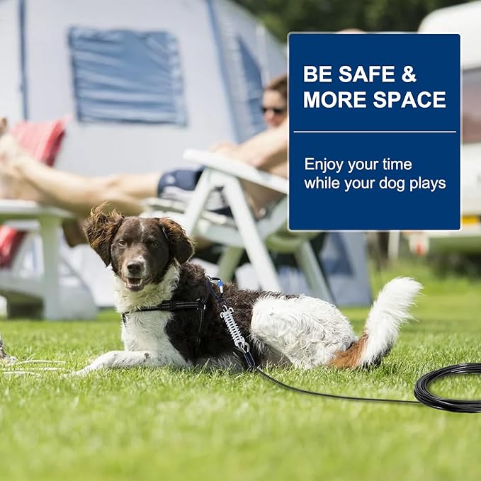 Snagle Paw Dog Leads for Yard 50FT-1000LBS Break Strength,Heavy Duty Tie Out Cable for Dogs with Swivel Lockable Hook & Spring,Chew Proof Dog Chain for Outside,Dog Run Cable for Medium Large Dogs-Mewly Pet