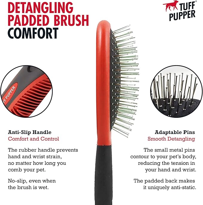 Tuff Pupper Stainless Steel Pin Brush for Long or Short Hair Pets - Detangling & Dematting Undercoat Brush for Dogs, Cats, and All Pets-Mewly Pet