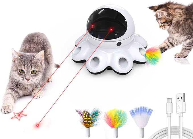 ORSDA Cat Laser Toy, 2-in-1 Interactive Automatic Motion Activated Moving 8 Holes Whack A Mole Feather, USB Rechargeable Electronic Smart Sensor Kitten Toys for Indoor Exercise-Mewly Pet