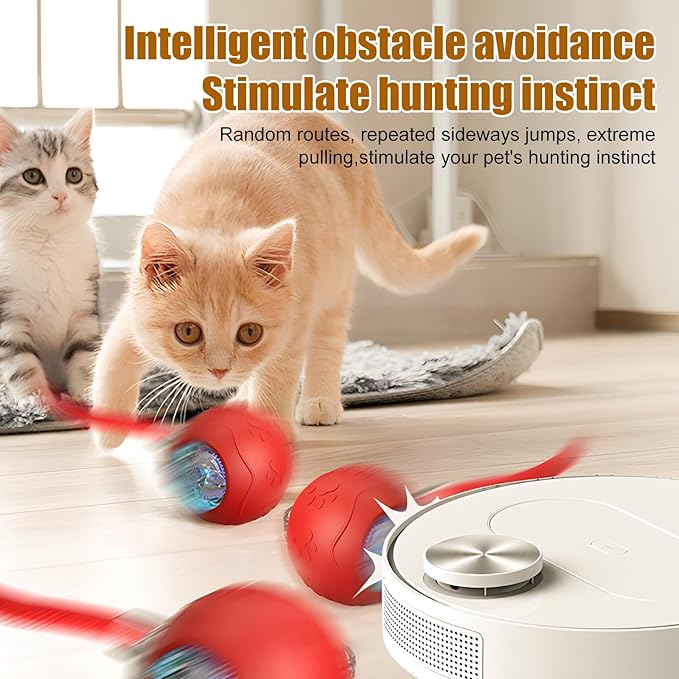 Interactive Cat Toys for Indoor Cats, 2025 New Interactive Cat Toys, Intelligent Automatic Rolling Pet Ball, Automatic Obstacle Avoidance Cat Toy Ball with Rope, Three Modes Adjustment (yellow)-Mewly Pet