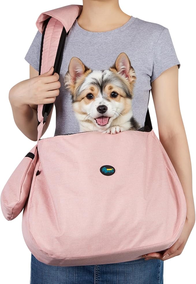 Ownpets Pet Dog Sling Carrier Bag Adjustable Padded Strap Dog Hand Free Safe Mesh Pet Carrier for Small Medium Dog Cat (Pink)-Mewly Pet