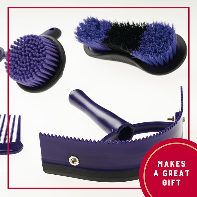 Weaver Equine 6-Piece Horse Grooming Kit, Ergonomic Gentle Horse Care Kit, Equestrian Supplies for Bathing Support, Detangling, and More, Purple/Black-Mewly Pet