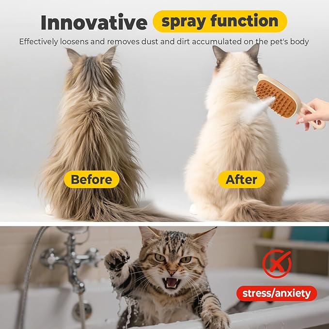 Cat Steam Brush for Shedding, 4 in 1 Rechargeable Steam Brush for Cats and Dogs, Anti-Static, Massage, flea comb for cats& Pet Removal Hair Glove,Shedding & Combing All In One!-Mewly Pet