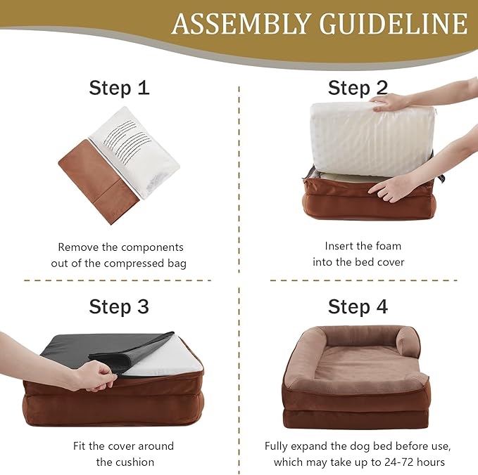 Bedfolks Orthopedic Dog Bed Extra Small, Waterproof Dog Sofa Bed for Small Dogs & Cats, Egg Foam Pet Couch Bed with Removable Washable Cover and Nonslip Bottom, Brown-Mewly Pet