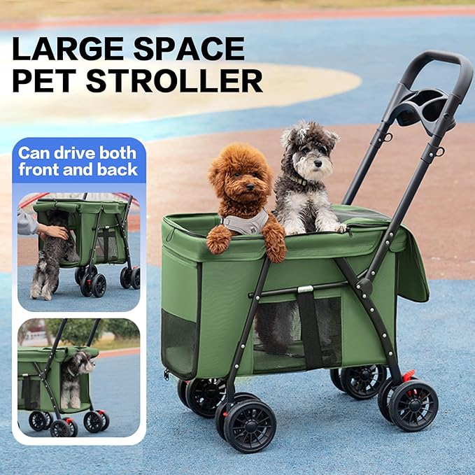 Pet Stroller Cat Dog Stroller Travel Folding Pet Carriers（Green）-Mewly Pet