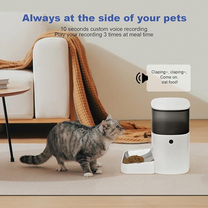 Automatic Cat Feeder, 4L Cat Food Dispenser with 10s Voice Recorder, Pet Feeder up to 8 Meals per Day, Timed Cat Feeder with Dry Food Sealed Ring (Jade White, 4L)-Mewly Pet