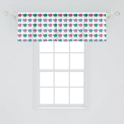 Ambesonne Funny Sloth Window Valance Pack of 2, Colorful Art Repeating Lazy Animal on Plain Backdrop, Rod Pocket Curtain Valances for Kitchen Bedroom, 54" X 18", Dark Seafoam Pink