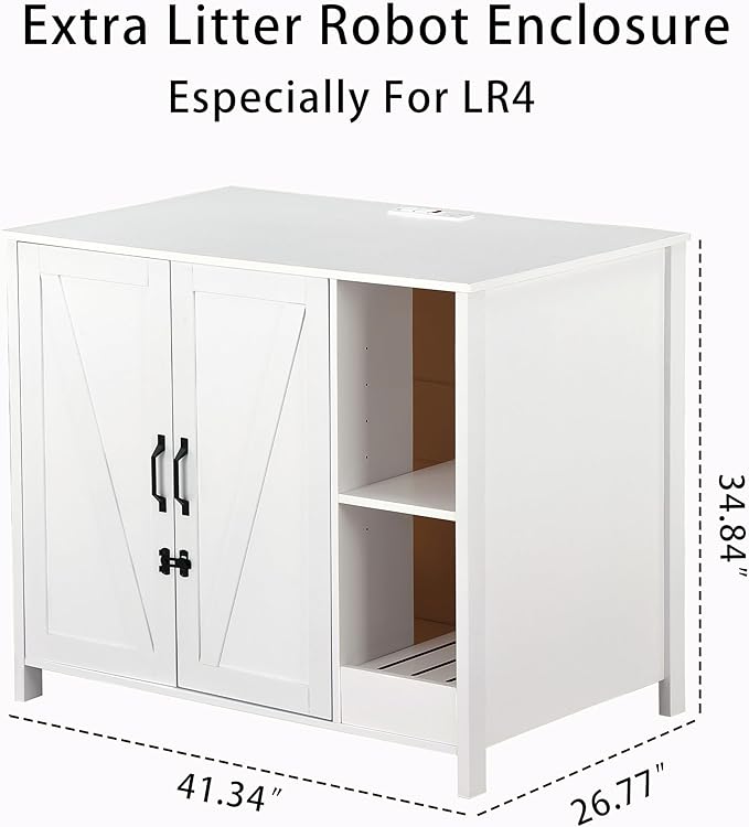 Cat Litter Robot Enclosure,for Placing Litter Robot 3/4,Power Outlet and Dog-Proof Shelf for Litter Robot Cabinet,Litter Collector for Automatic Litter Box Enclosure,Cloud White-Mewly Pet