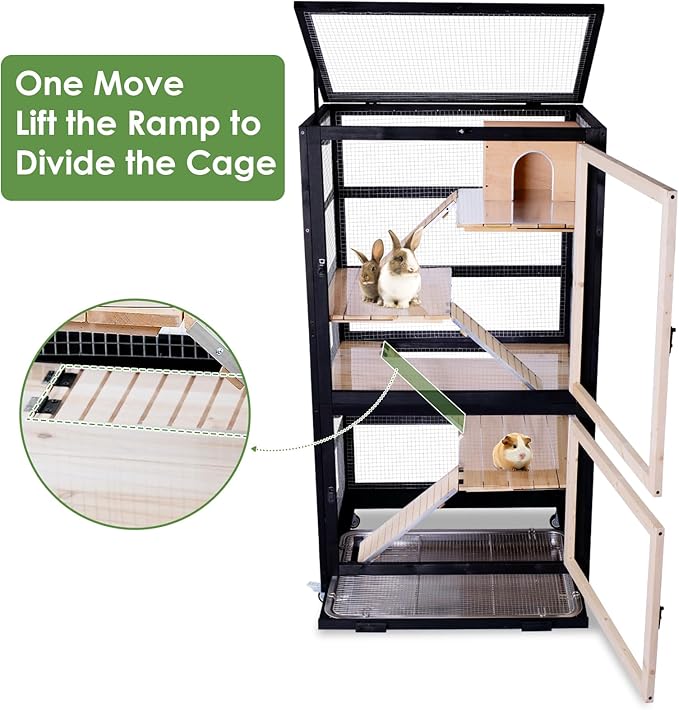 Chinchilla Cage Large Critter Nation Enclosure for Squirrel Chameleon Ferret Rat Guinea Pig Rabbit with Ramps, Chew-Proof Ramps & Slide-Out Tray-Mewly Pet