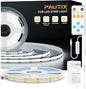 PAUTIX COB LED Strip Light Daylight White 6000K 16.4ft UL Listed CRI93+ Super Bright Dimmable 24V Flexible LED Tape Lights with RF Remote,for Cabinets Bedroom Mirror TV Office Decor DIY Lighting
