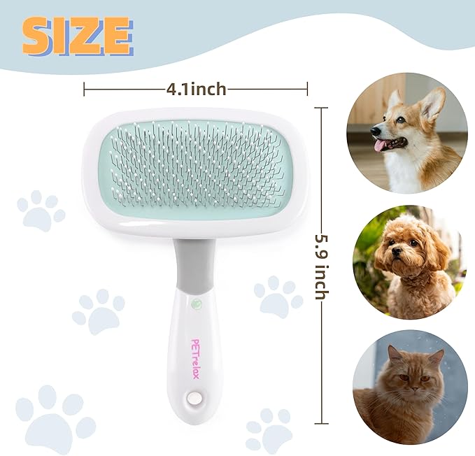 360°Rotating Dog and Cat Brush with Coated Tips and Soft Pins in 2 Length Gentle Slicker Brush for Small Dogs Puppies Yorkies Poodles Removes Loose Fur-Mewly Pet