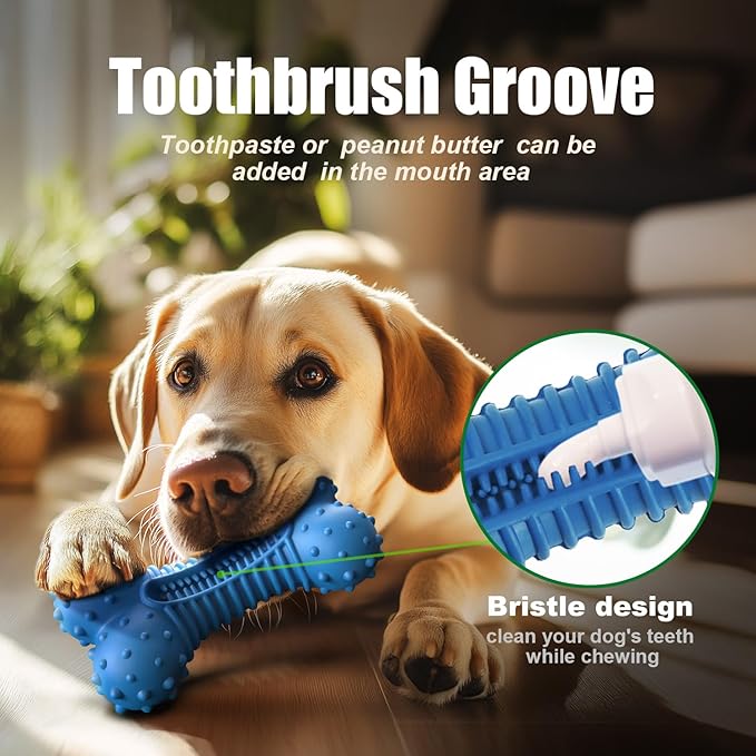 Dog Toys for Aggressive Chewers, Chew Toys for Medium Large Dogs, Durable Natural Rubber Toys with Bacon Flavor, Indestructible Dog Toy,Blue-Mewly Pet