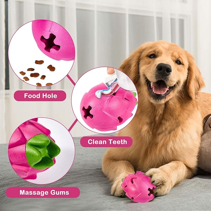 AUSCAT Dog Treat Dispensing Toys, Dispensing Puzzle Dog Toy for Aggressive Chewers, Rubber Dog Treat Dispenser, Interactive Stimulation Dog Food Toys, Pitaya Shape-Mewly Pet
