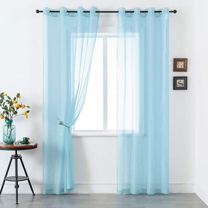DUALIFE Sky Blue Voile Sheer Curtains Grommet,Look Semi Natural Light Flow Sheer Drapes,Elegant Solid Color Touch Soft Drapes, 52X84 Inch for Living Room Bedroom,Set of 2 Panels Baby Blue