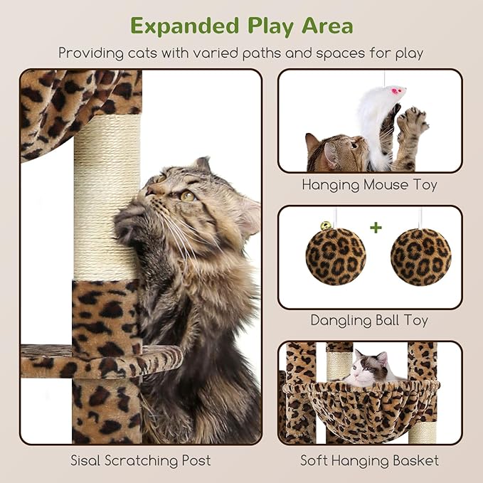 Globlazer Giant Cat Tree, 83 inch Cat Tree for Indoor Cats Large Adult, XXL Cat Tower with 9 Scratching Posts for 20lb+ Heavy Duty Large Adult Cats, F83, Leopard Print-Mewly Pet