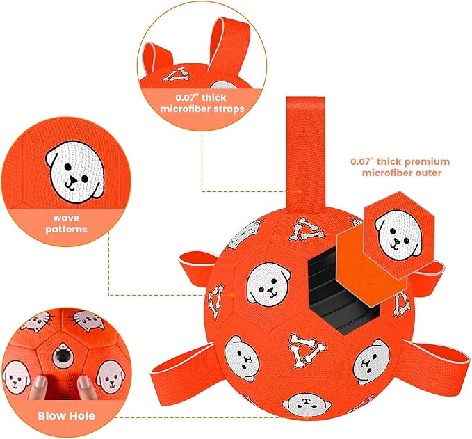 Dog Balls Toy, Durable Soccer Ball with Straps, Interactive Dog Toys, Water Fetch Ball for Tug of War, Herding, Dog Toys to Keep Them Busy – Dog Birthday Gift for Medium Large, 8 Inch-Mewly Pet