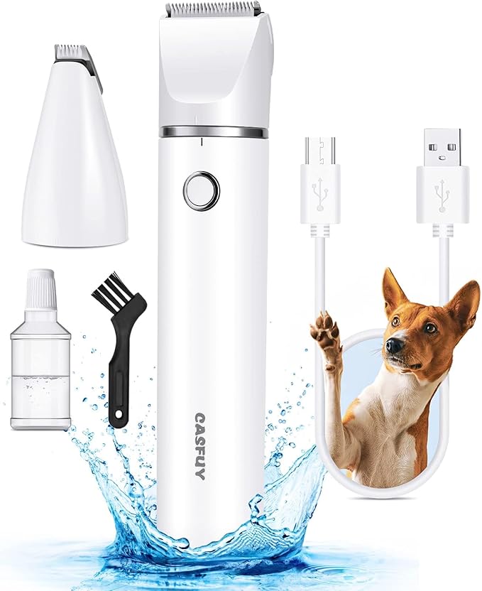 Casfuy Cordless Dog Paw Trimmer - Low Noise Small Dog Clippers with Double Blades USB Rechargeable Grooming Clipper for Dogs Cats and Small Pets for Trimming Hair Around Paws, Eyes, Ears, Face, Rump-Mewly Pet