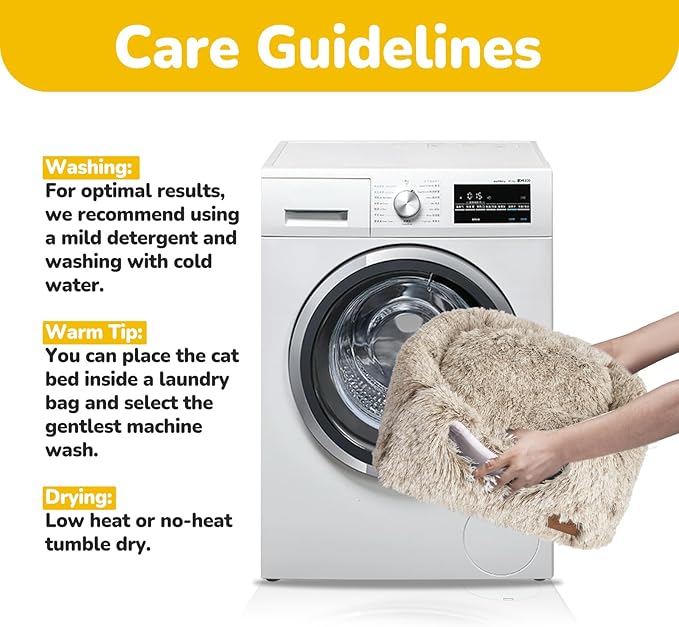 CATISM Cat Bed, Cat Cave for Indoor Cats, Soft Cat Dome, Self-Warming 2 in 1 Foldable Pet Cat House with Washable Cushioned Pillow Calming Fluffy Dog Beds for Small Dogs with Anti-Slip Bottom Brown L-Mewly Pet