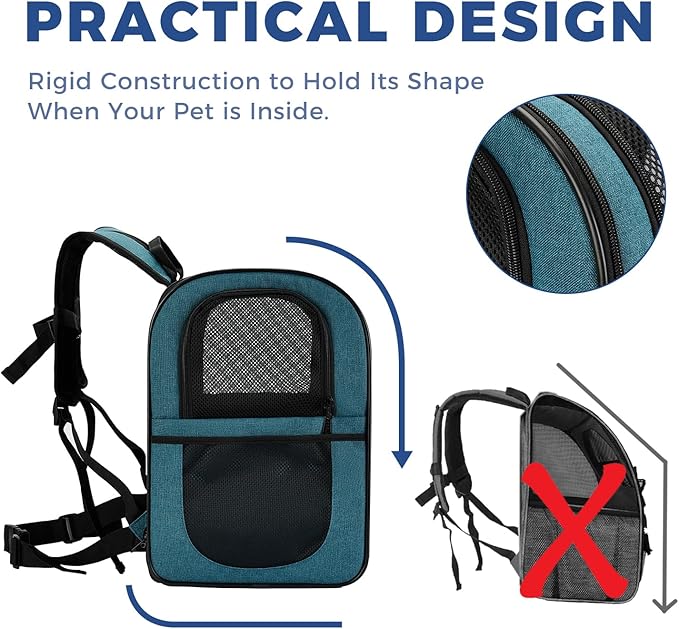 Apollo Walker Dog & Cat Carrier Backpack for 4-15lb Pets - Ventilated Safe Design with Padded Back Support, Breathable Mesh Pet Backpack for Hiking, Travel, Outdoor (Teal)-Mewly Pet