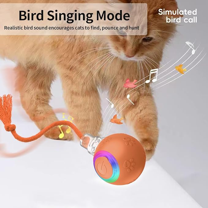 Interactive Cat Toys, Automatic Moving Cat Toys for Bored Indoor Adult Cats, Fast Rolling, Chirping & Motion-Activated Kitty Toys, Fun Gift for Cats with Speedy Tail 2.0, USB Rechargeable, Orange-Mewly Pet