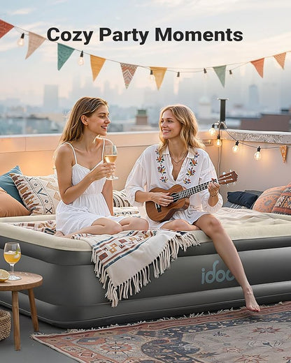 iDOO Air Mattress Queen with Built in Pump, Inflatable Mattress Queen Size, 18" Raised Blow up Mattress for Camping, Guests, Portable & Waterproof Air Bed, Colchon Inflable