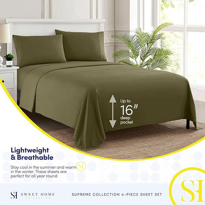 California King Sheet Sets - Breathable Luxury Sheets with Full Elastic & Secure Corner Straps Built In - 1800 Supreme Collection Cal King Deep Pocket Bedding Set, Sheet Set, California King, Olive