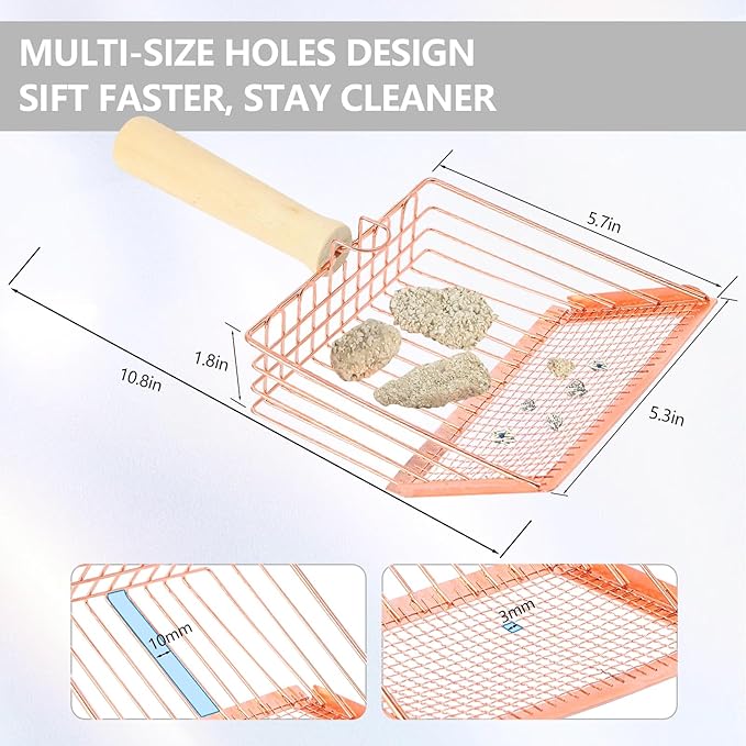 Litter Scooper, Metal Litter Scoop, Pooper Scooper with Wooden Handle, Cat Litter Scoop, Metal Scooper & Speed Sifter Deep Shovel Scoop Filter,Kitten Pooper Lifter for Litter Box-Mewly Pet