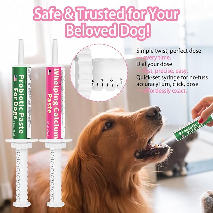 4 in 1 Whelping Kit for Dogs - Whelping Calcium Paste, Probiotic Paste, Fading Puppy Support & Puppy Milk Replacer - Essential Dog Whelping Supplies for Safe Delivery, Strong Puppies & Nursing Support-Mewly Pet