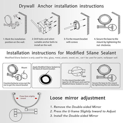Antique Brass Rechargeable Wall Mounted Makeup Mirror Magnifying, 1X/10X Magnifying Mirror for Bathroom, 8 Inch 2 Sided 360 Swivel Extendable Arm Vanity Shaving Mirror for Bathroom