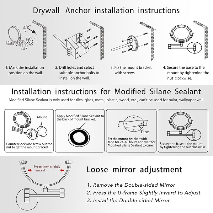 Makeup Mirror Wall Mounted with Lights and 10X Magnification, 8 Inches Rechargeable Double Sided Magnifying, Touch Dimmable Extended Arm 360 Rotation, Foldable Cosmetic Mirror Brushed Nickel