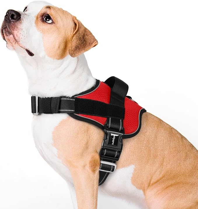 rabbitgoo Dog Harness for Large, Easy On Pet Vest with One Buckle, No Pull Adjustable Service Harness with D-Ring & Handle, Reflective for Safety Walking, Training, Red, L-Mewly Pet