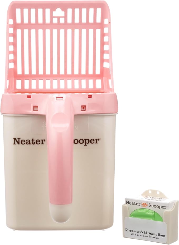 Neater Pet Brands Neater Scooper Standard Cat Litter Scoop, 15 Refill Bags – Mess-Free Cat Litter Scooper with Bag, Spill-Proof Kitty Box Sifter, Bin Doubles as Scoop Holder, For Single-Cat Households-Mewly Pet