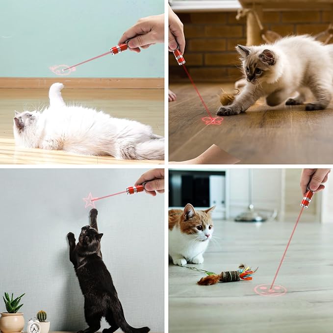 EAWONGEE Cat Toys Rechargeable, Indoor Cats Chase Light, Interactive for Kitty Pet Dog with 3 Light Modes 5 Patterns, Red-Mewly Pet