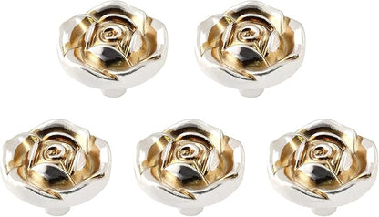 Uenhoy 5 Pcs Antique Silver Rose Drawer Knobs Vintage Dresser Knobs Zinc Alloy Rose Flower Cabinet Knobs for Dresser Vanity Nightstand Closet with Screws