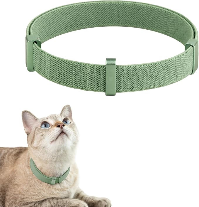 Safety Cat Collar Pro, Lightweight Elastic Release Non Breakaway Cat Collar Adjustable with Snap Fastener for Kitten All Small Large Cats, US IDA Gold Award (Olive, M 7.9-15.7")-Mewly Pet