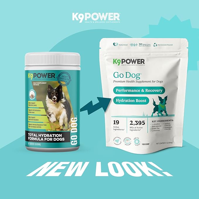 K9 Power Go Dog Hydration & Performance Drink Mix 1 lb - Active Dog Supplement for Muscle Function, Endurance, Recovery, with Electrolytes Support-Mewly Pet