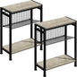 Small Side Table Set of 2 for Small Space, 3-Tier Narrow End Table with Magazine Holder, Slim Nightstand, Skinny Snack Couch Table in Living Room, Bedroom, Kitchen and Balcony (Greige)
