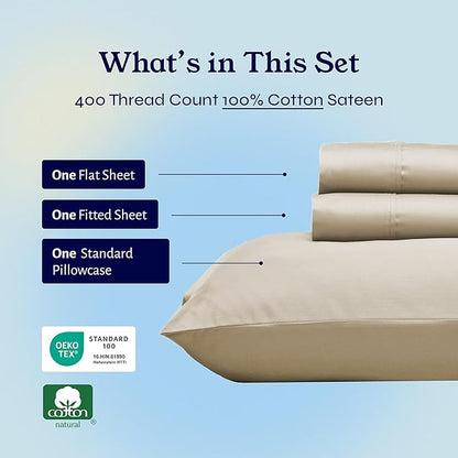 California Design Den Twin XL Sheet Sets - 400 Thread Count Sateen, 100% Cotton Bed Sheets, Deep Pockets, Soft & Breathable, Cooling and Durable Bedding Set - Beige (Golden Tone)