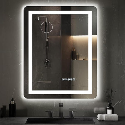 YITAHOME 24 x 32 Inches LED Bathroom Mirror, Front Light and Backlit, Motion Sensor, 10X Magnifying Glass, 3 Colors Dimmable, 5mm Tempered Glass, Anti-Fog, Wall Mounted Mirror-Vertically Only