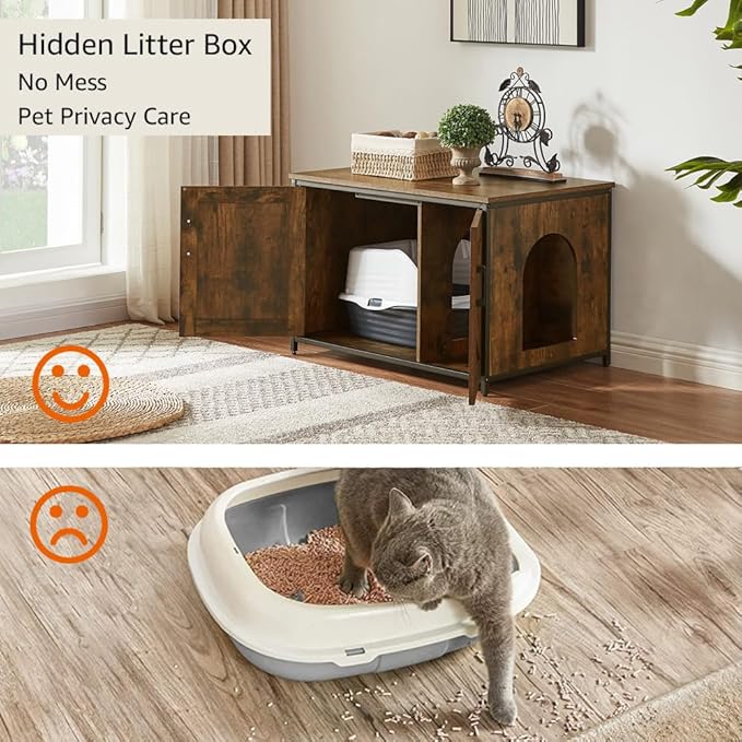 unipaws Top Opening Cat Litter Box Enclosure, Friendly to Elderly People, Waist or Keen Problem People, XL Extra Large Cat Box Furniture, High Jumbo Automatic Litter Box Cover Hidden for Large Cat-Mewly Pet