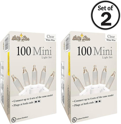 Brite Star 100 Count Mini String Christmas Lights, Clear - 22 feet Indoor/Outdoor Christmas Tree Lights with White Wire (Set of 2)
